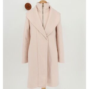 Club Monaco Pink Wool Blend Zip Up Funnel Neck Shawl Collar Coat Size Small